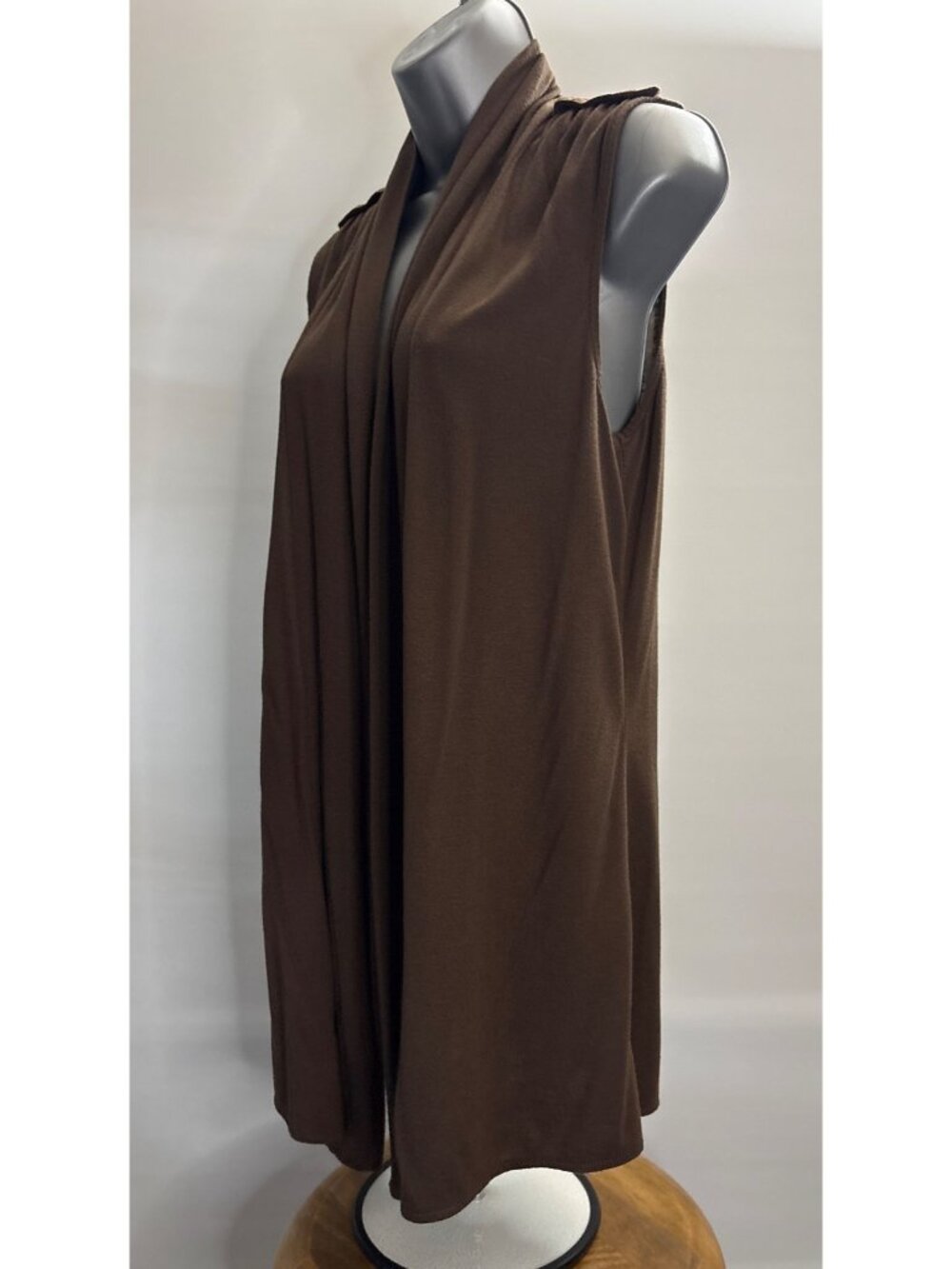 Liz Claiborne Women's Sleeveless Brown Draped Open Cardigan Vest Women’s Size M - Picture 4 of 11
